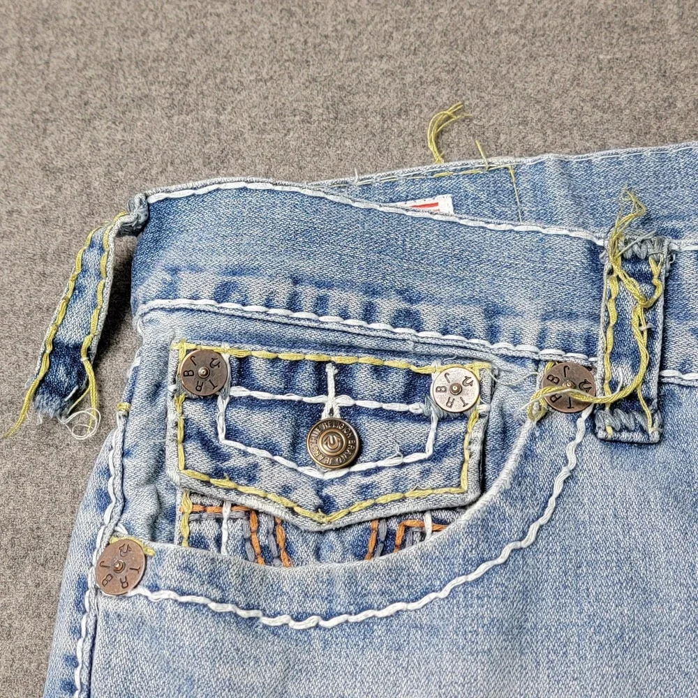 True Religion‎ Ricky Super T Jeans Mens 37x33 Blue Distressed Denim Made USA